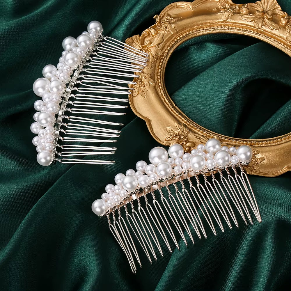 Women Bridal Rhinestone Clips Pearl Hair Combs Wedding Hair Accessories Hair Pin Bride Barrette Hair Tiara Jewelry Accessories